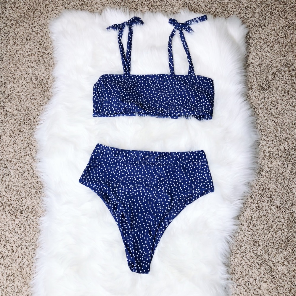 FLASH SALE 🎉 Blue Dot High Bikini Swimsuit - Picture 3 of 3